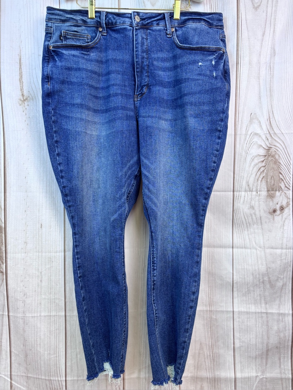 Judy Blue Skinny Fit Jeans Hi-Rise Stretchy Distressed Raw Hem Blue Denim Sz 20W